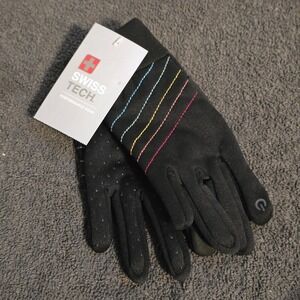Swiss Tech Performance Ski Gloves Kids L-XL Black Rainbow Touchscreen Grip NWT